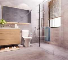 3d rendering modern design and marble tile toilet and bathroom